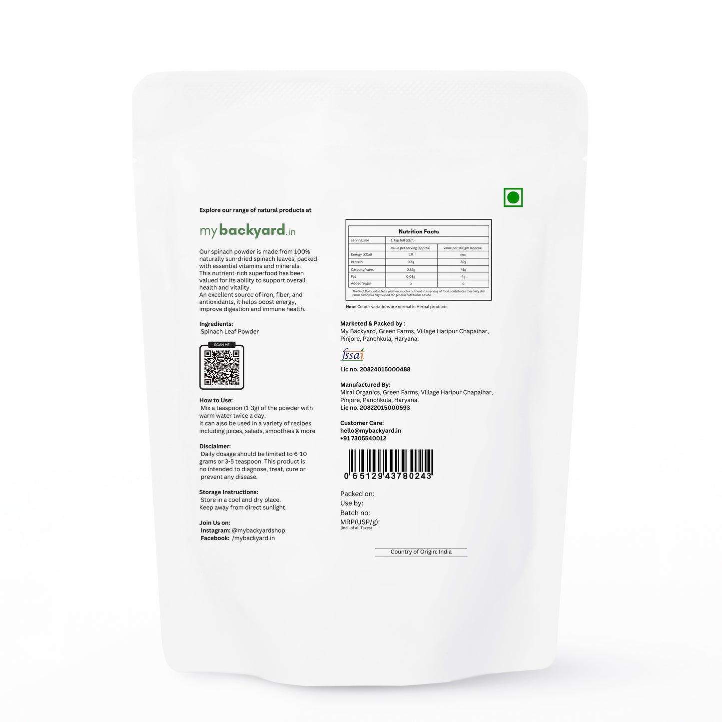 Dried Spinach Powder